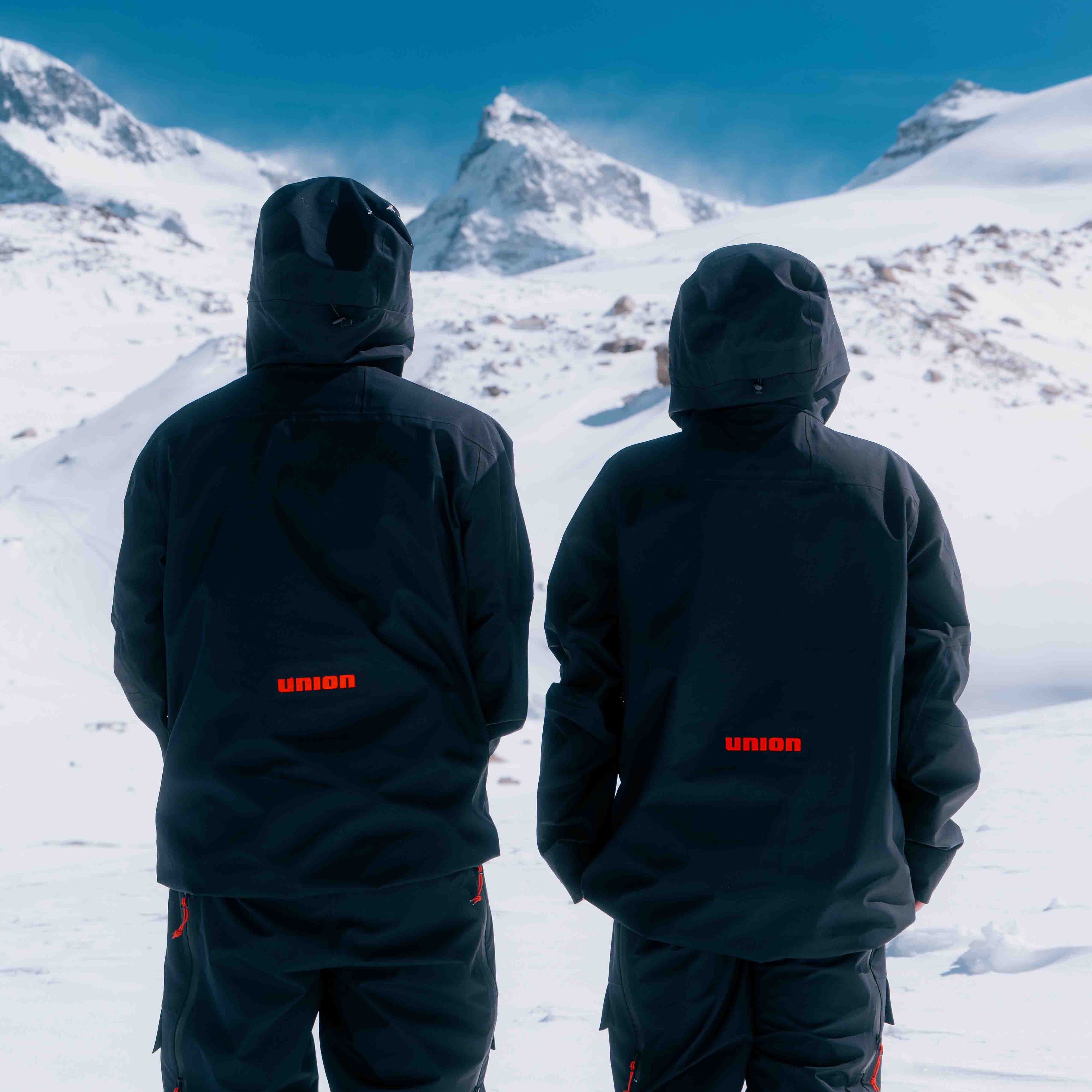 Union Technical Shell Jacket — back view in black on two models