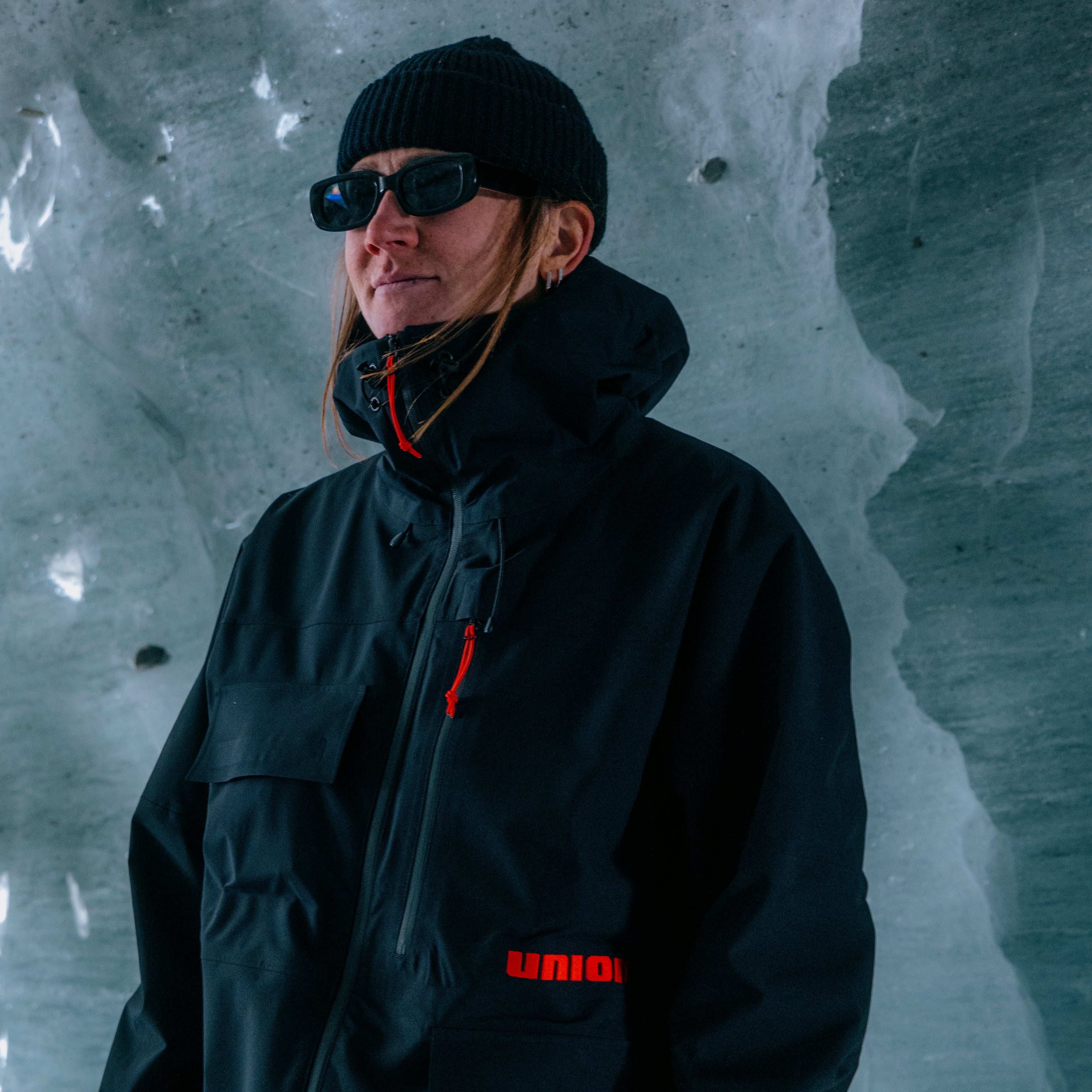 Union Technical Shell Jacket — front view in black on model